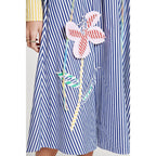 Robe Stripe Embroidered 3D Flower Long Sleeve