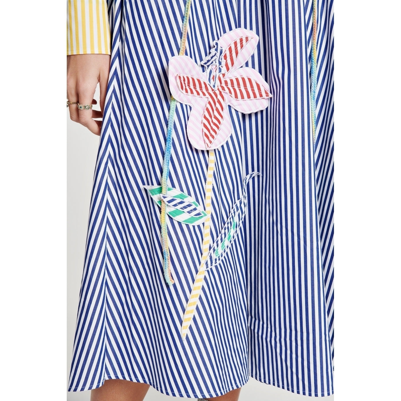 Robe Stripe Embroidered 3D Flower Long Sleeve