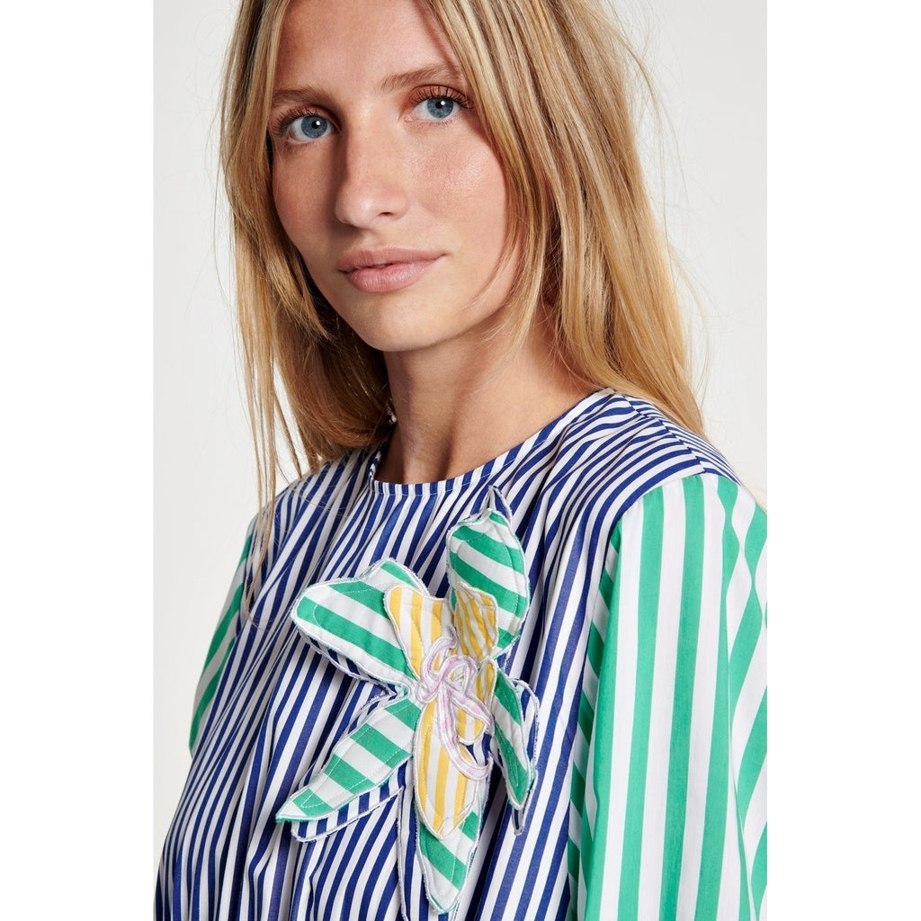Robe Stripe Embroidered 3D Flower Long Sleeve