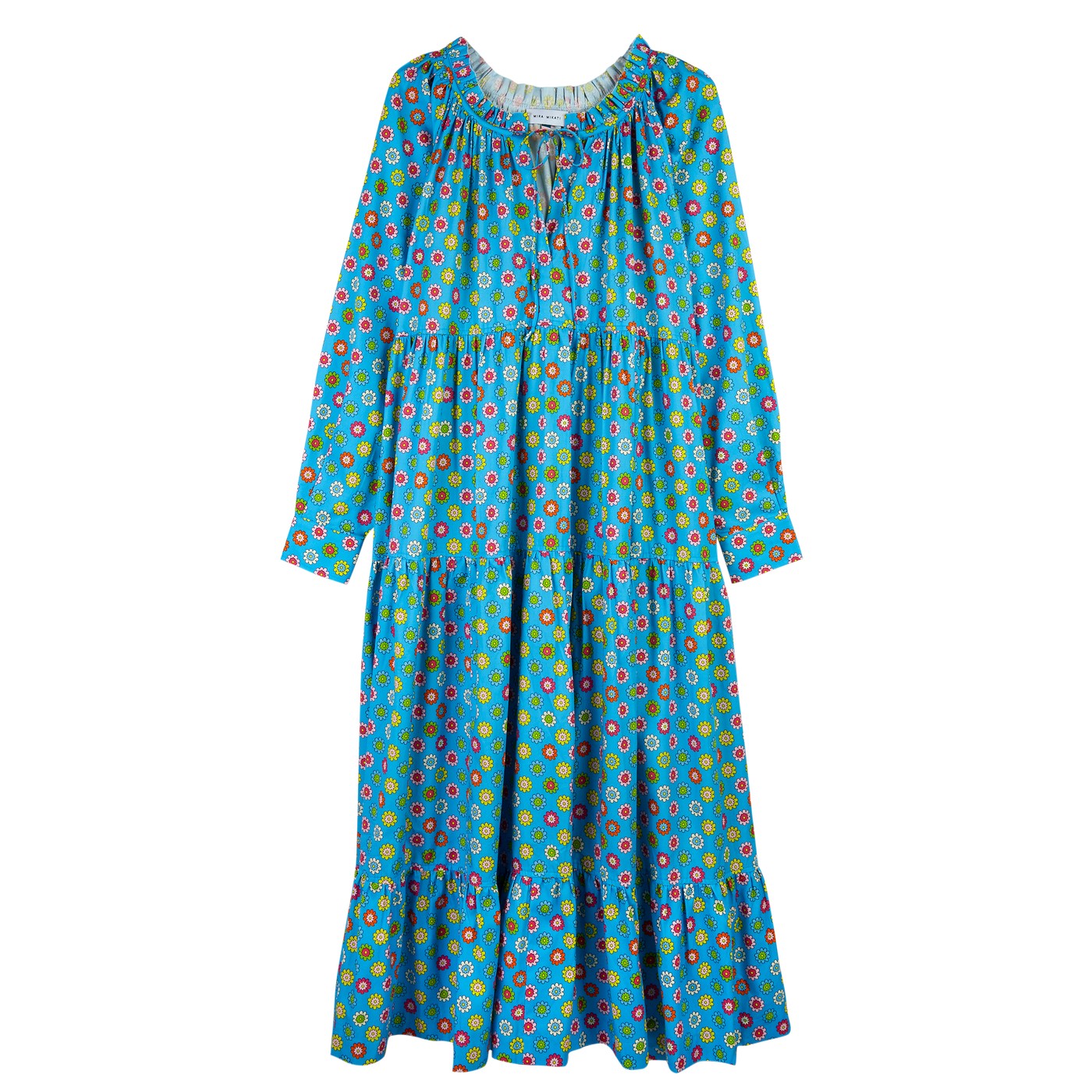 Robe Blue Flowers Long Sleeve Tiered Maxi