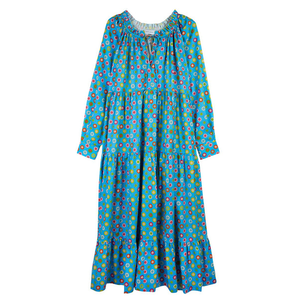 Robe Blue Flowers Long Sleeve Tiered Maxi