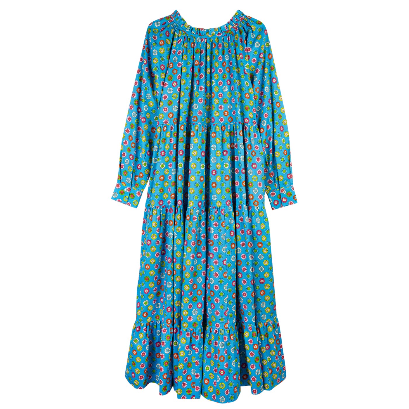 Robe Blue Flowers Long Sleeve Tiered Maxi