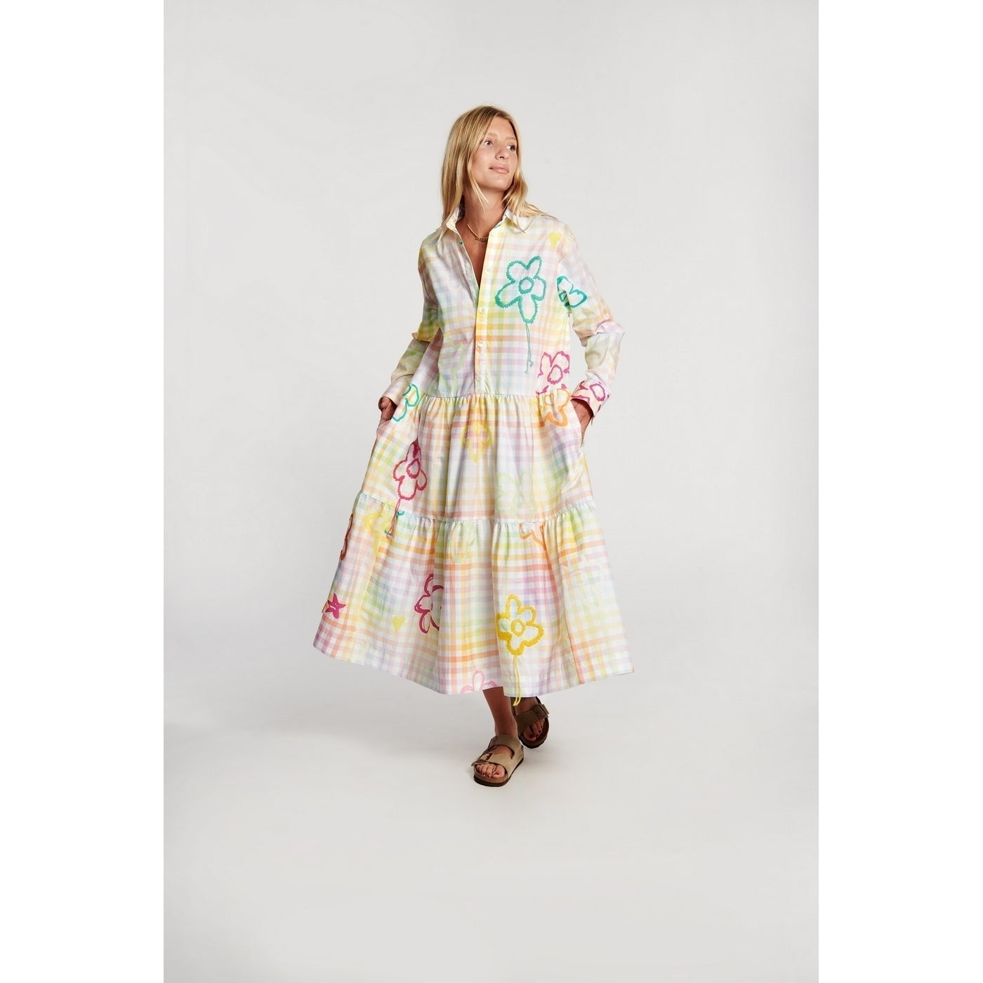 Robe Check Print Embroidered