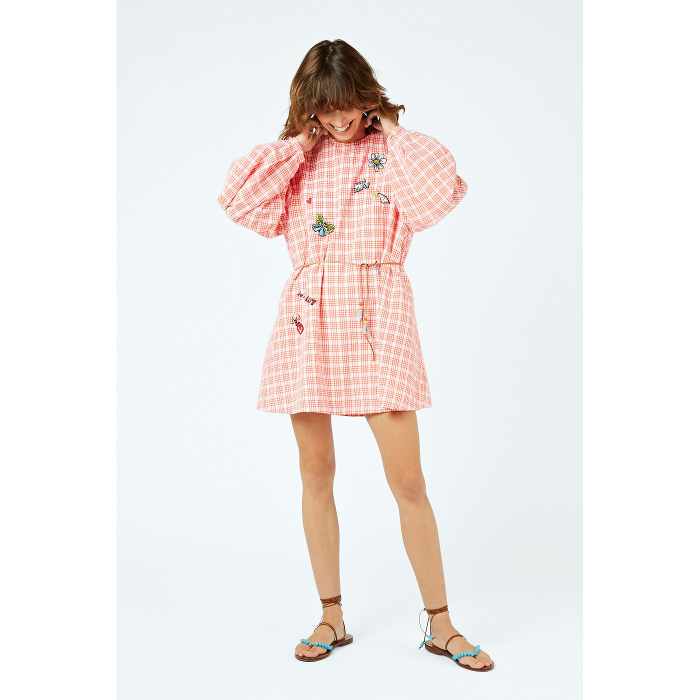 Robe Charm-Embroidered Cotton-Blend Belted