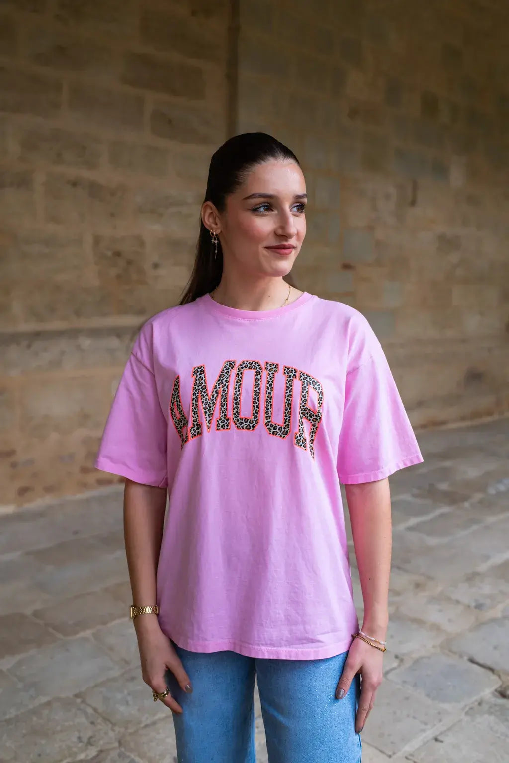 T-Shirt Amour Rose Léopard