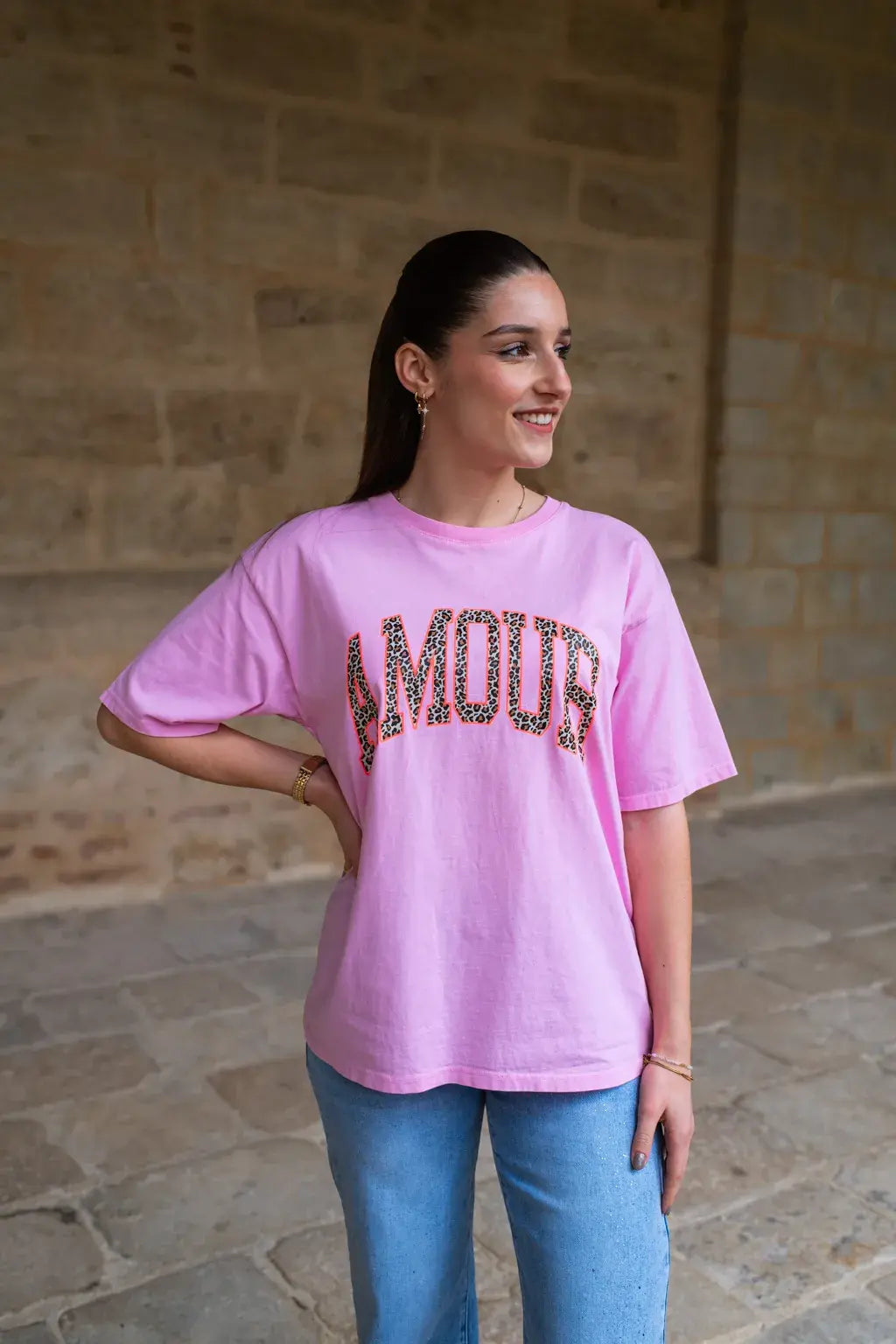 T-Shirt Amour Rose Léopard