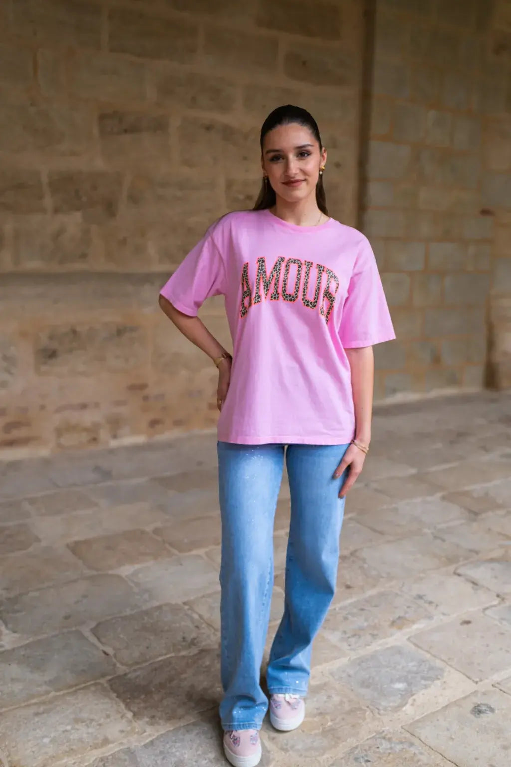 T-Shirt Amour Rose Léopard