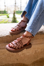 Sandales Soleil Camel Brodées