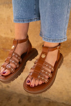 Sandales Soleil Camel Brodées