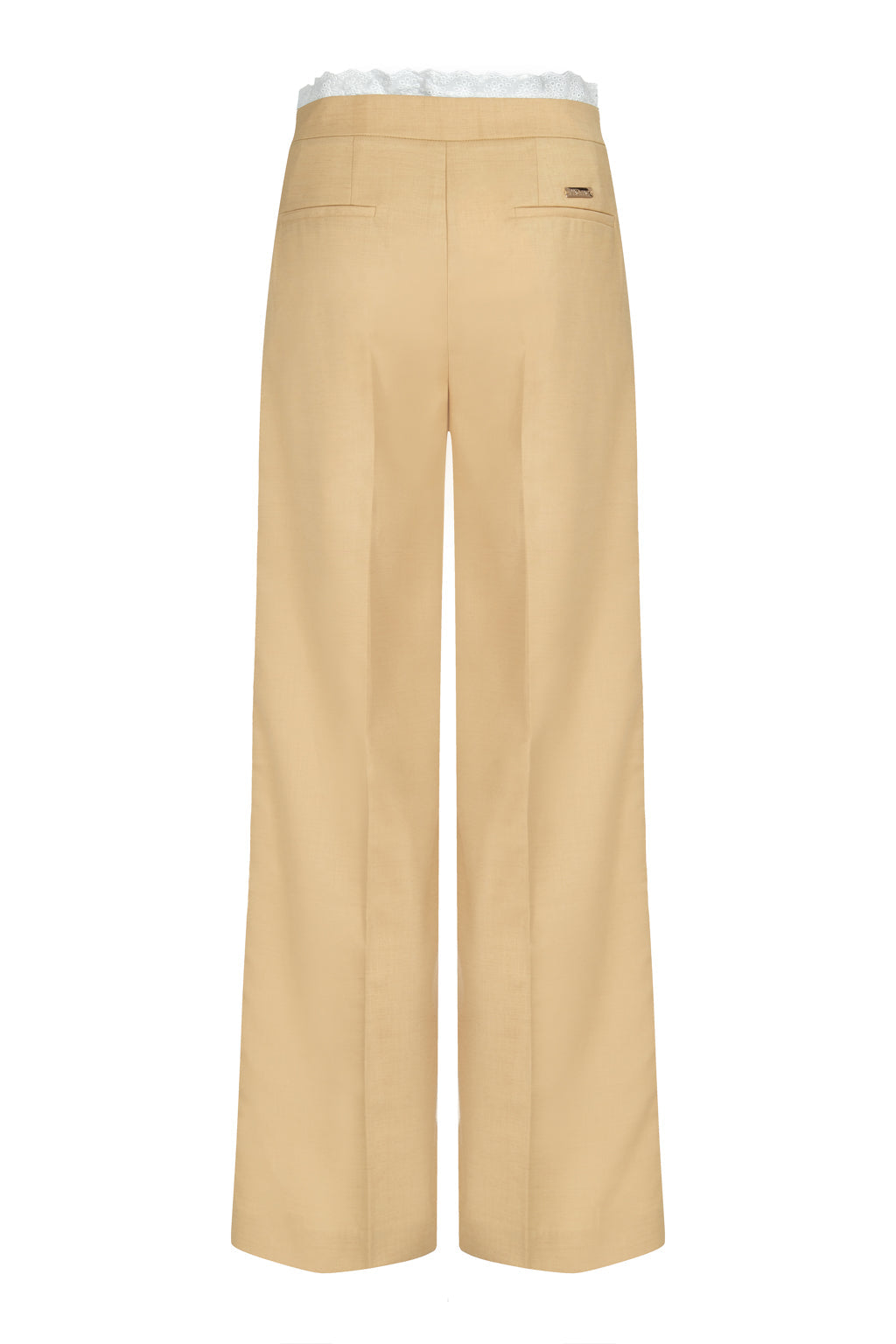 Pantalon Droit Trompe-L'Œil Orné Dentelle - Cookie