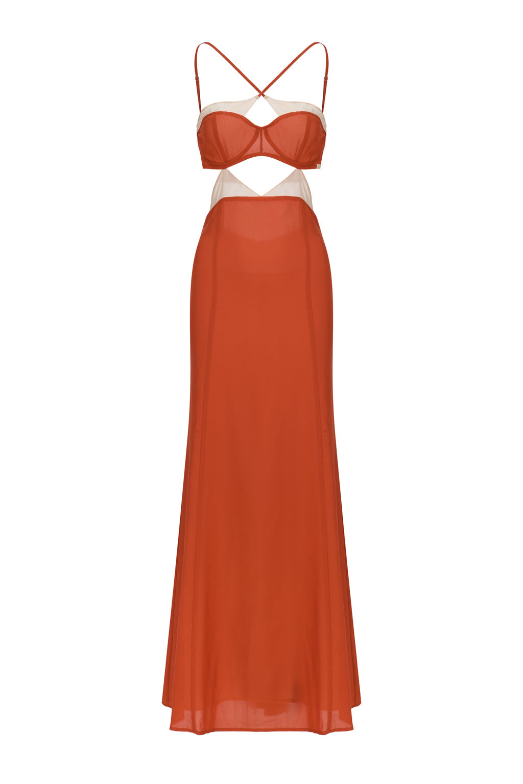 Robe Maxi Dos Ouvert En Chiffon À Découpes - Rouille