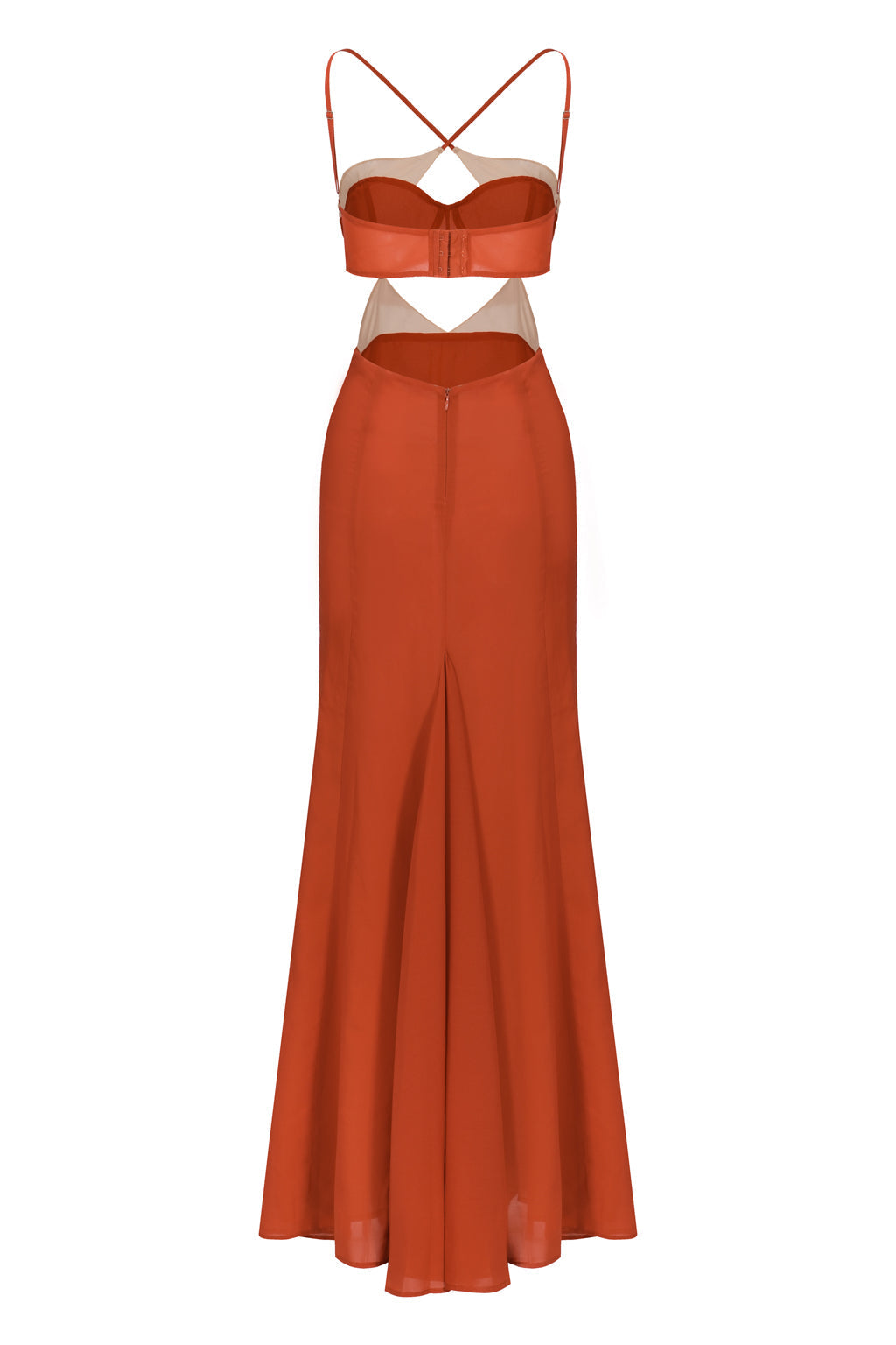 Robe Maxi Dos Ouvert En Chiffon À Découpes - Rouille