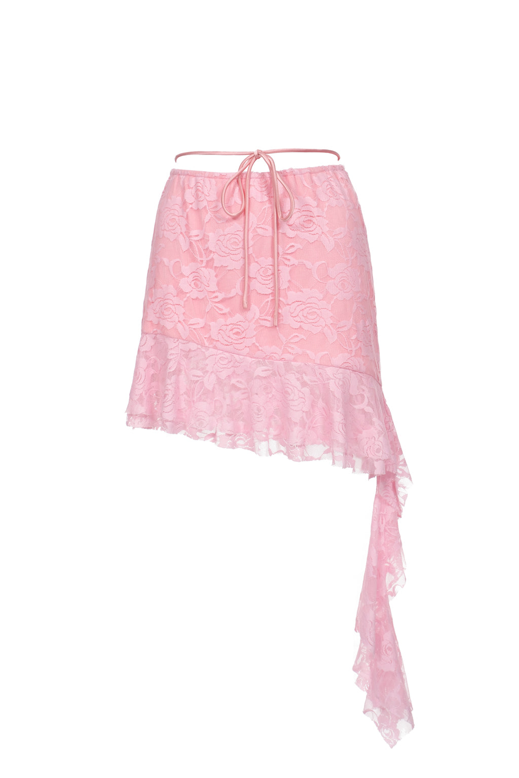 Mini-jupe en dentelle à volants asymétriques - rose sucre