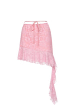 Mini-jupe en dentelle à volants asymétriques - rose sucre