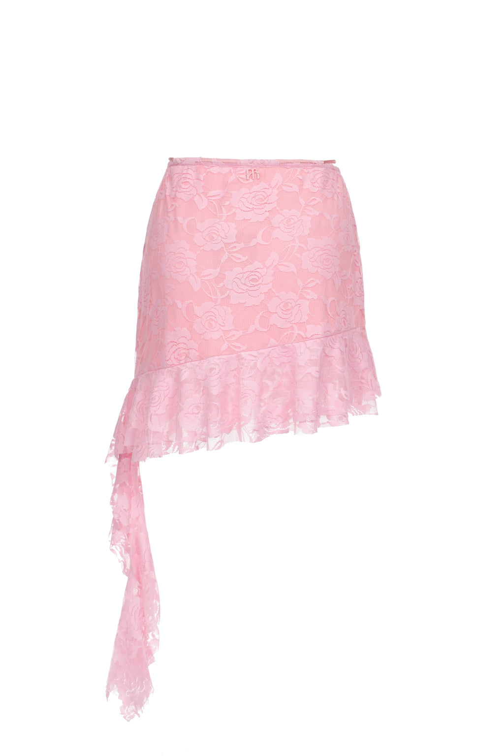 Mini-jupe en dentelle à volants asymétriques - rose sucre