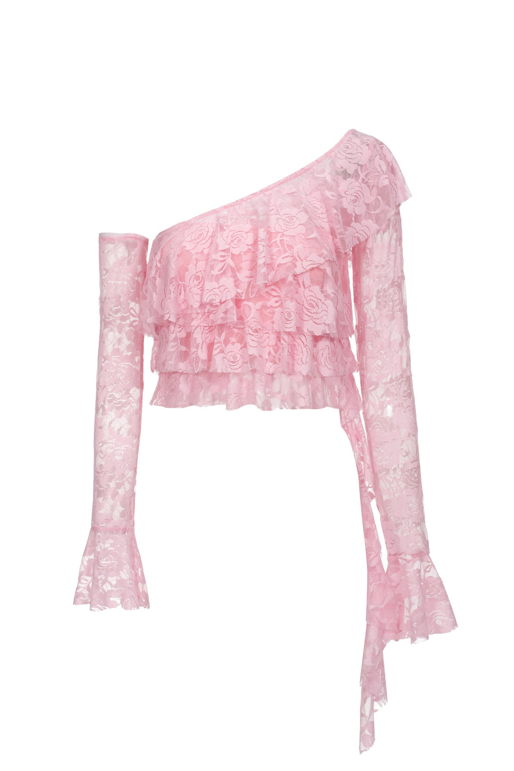 Haut en dentelle à volants asymétriques - rose sucre