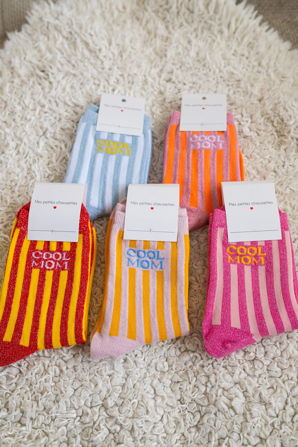 Chaussettes Cool Mom À Paillettes Bleu/Blanc