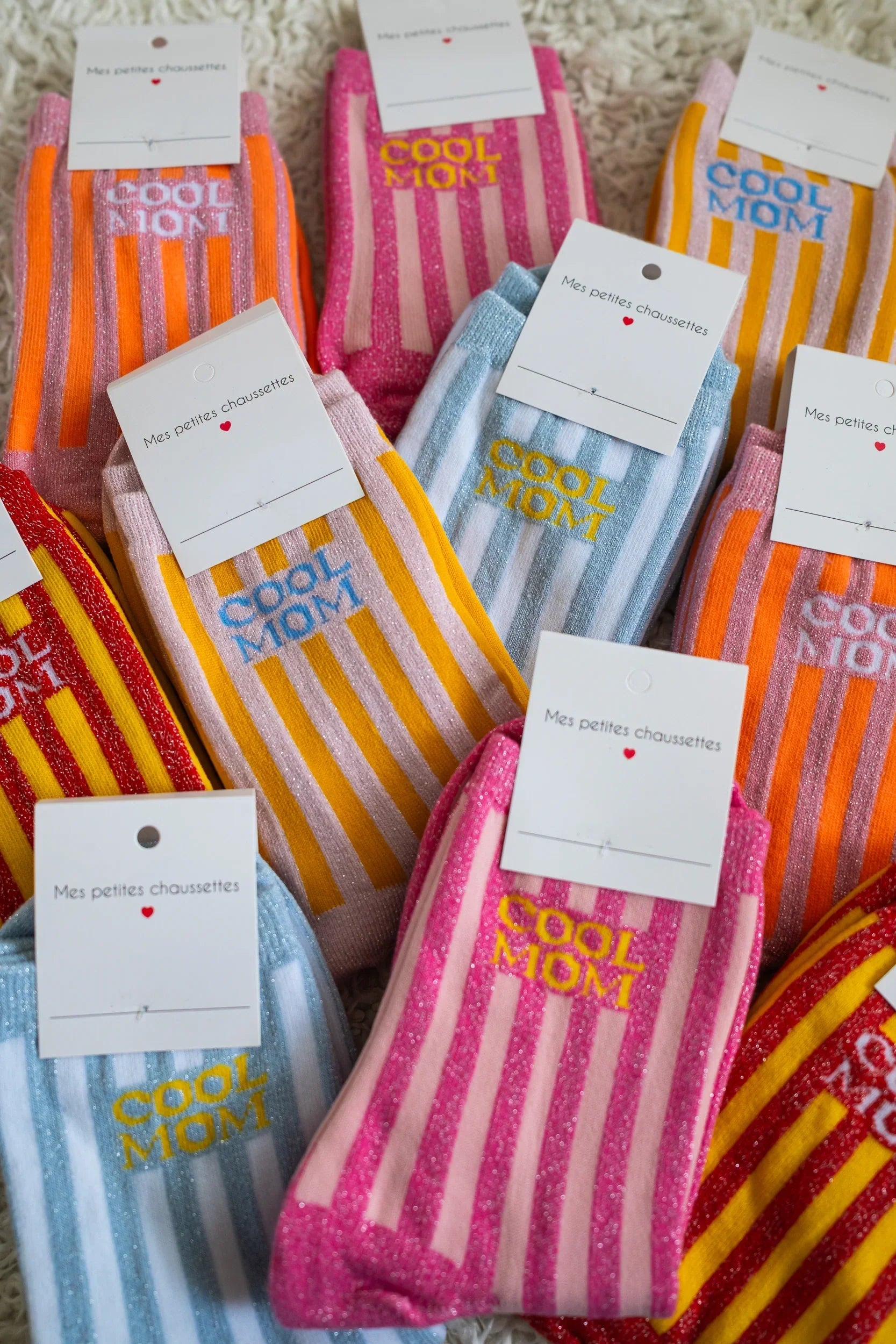 Chaussettes Cool Mom À Paillettes Rose/Jaune