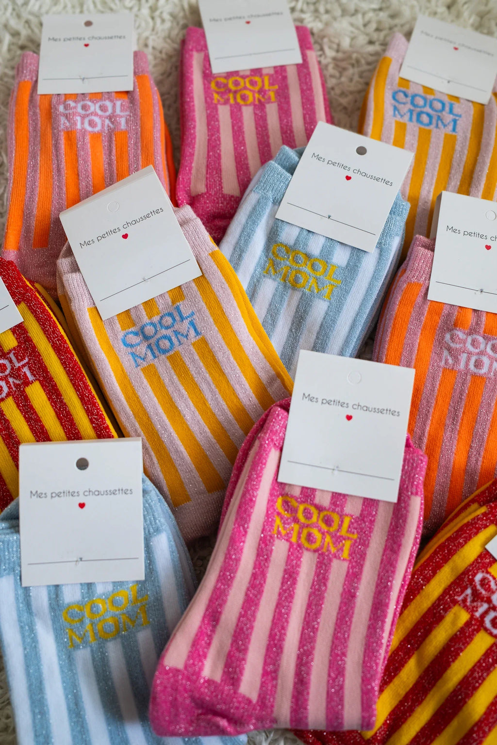 Chaussettes Cool Mom À Paillettes Rose