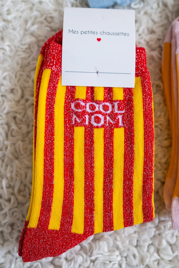 Chaussettes Cool Mom À Paillettes Rouge/Jaune