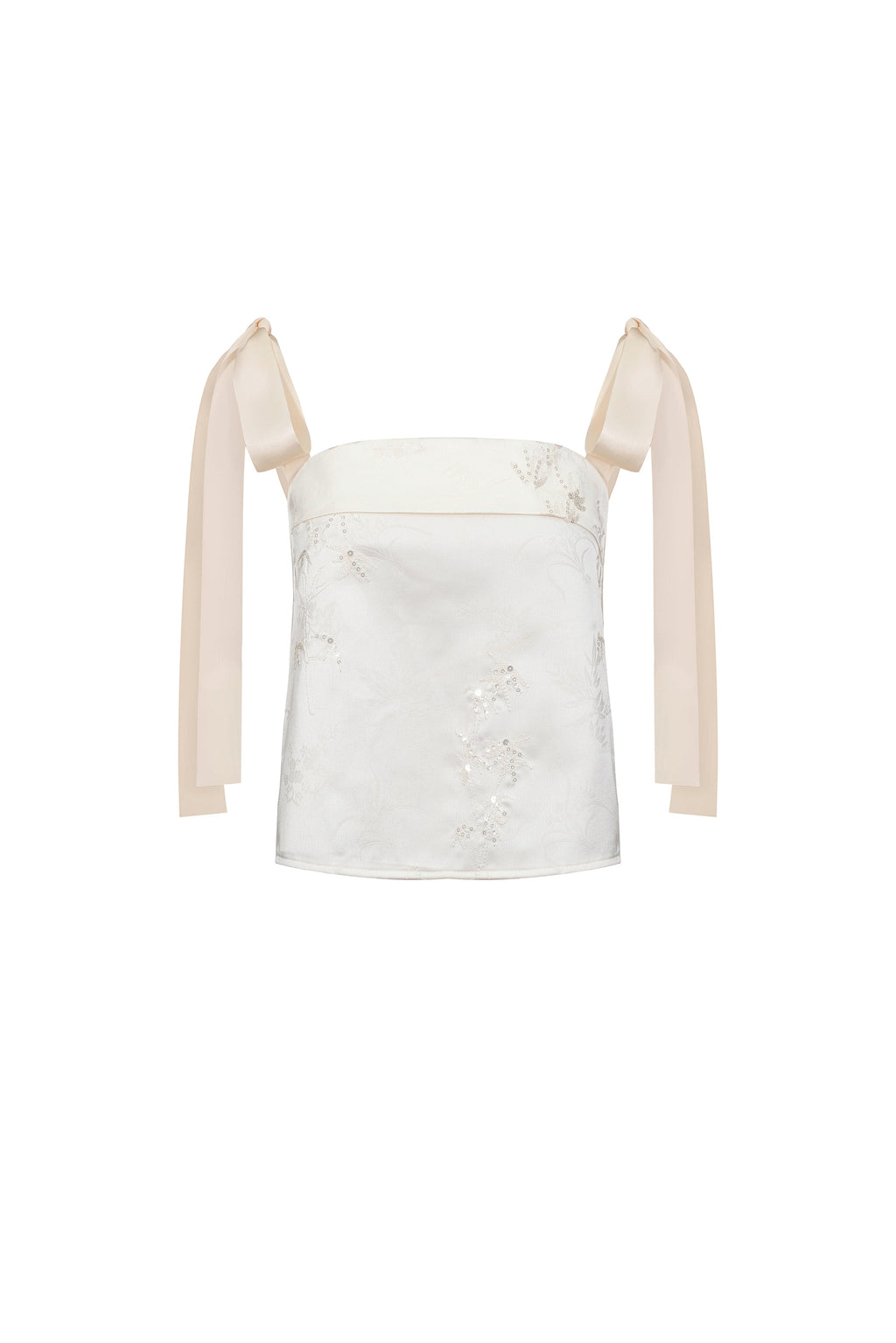 Haut Brodé À Dos Ouvert Et À Liens - Beige