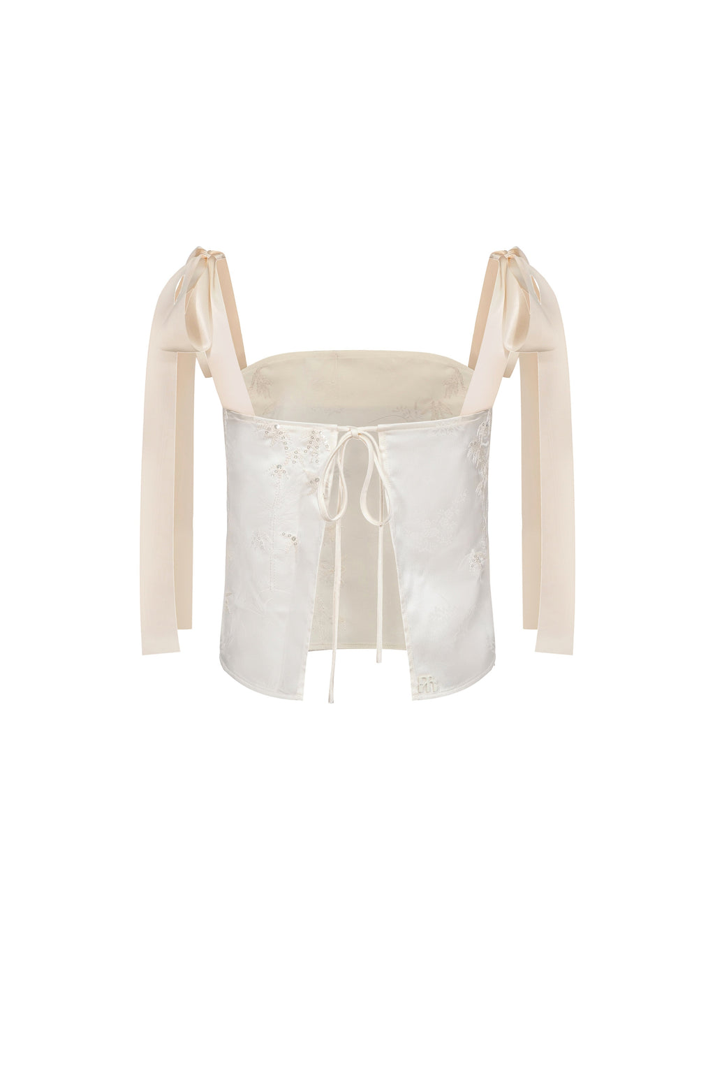 Haut Brodé À Dos Ouvert Et À Liens - Beige