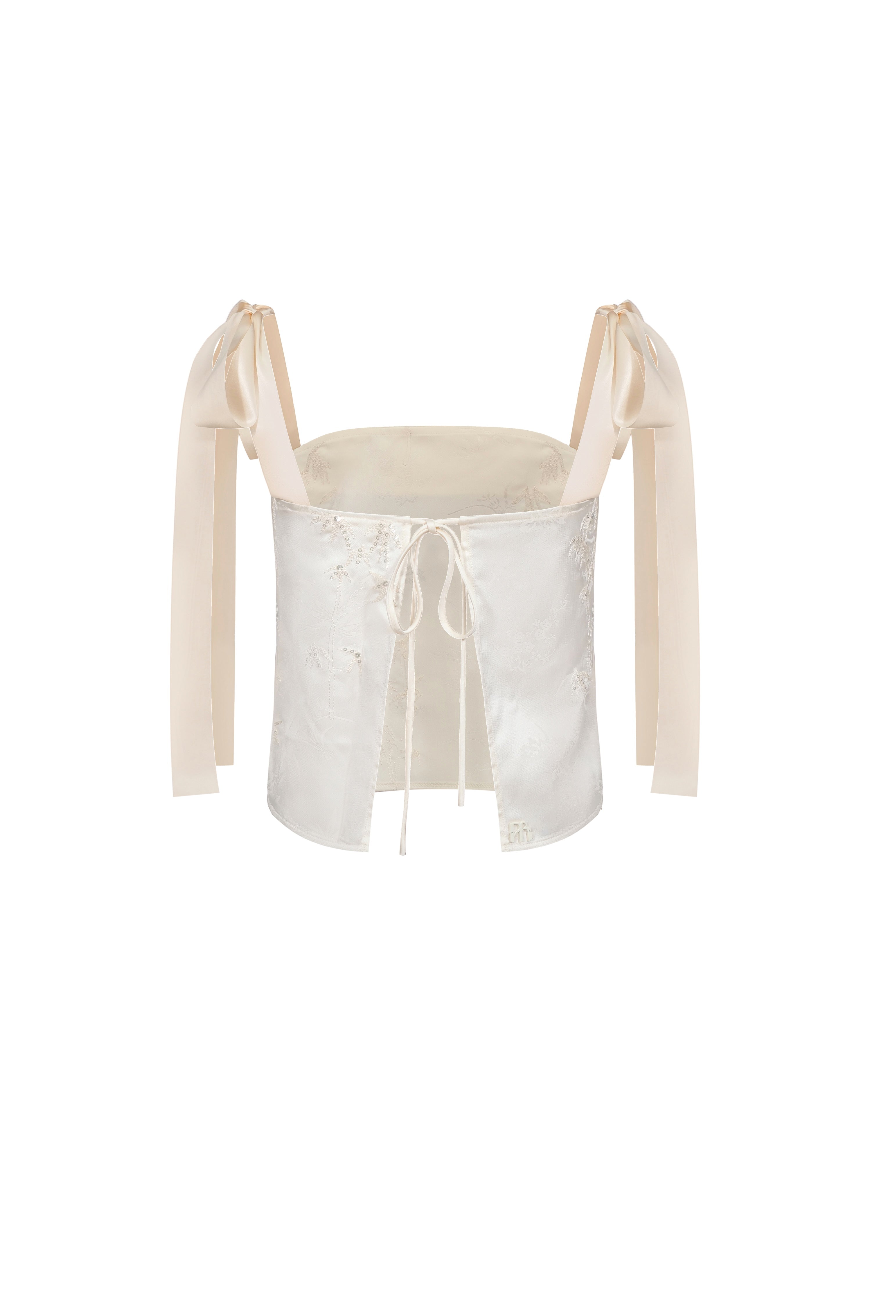 Haut Brodé À Dos Ouvert Et À Liens - Beige