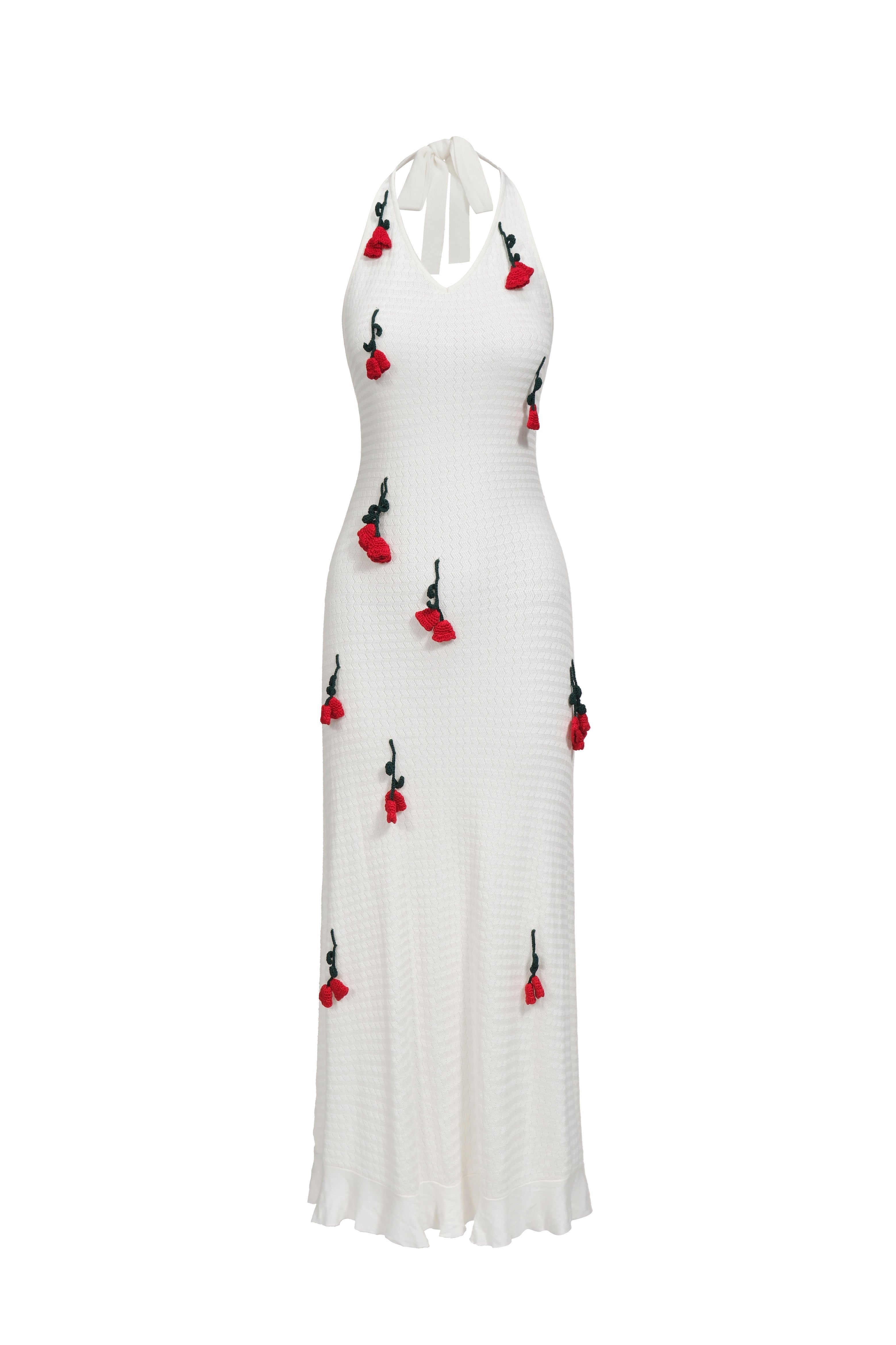 Robe En Maille Dos-Nu Avec Des Fleurs À Crochet - Blanc