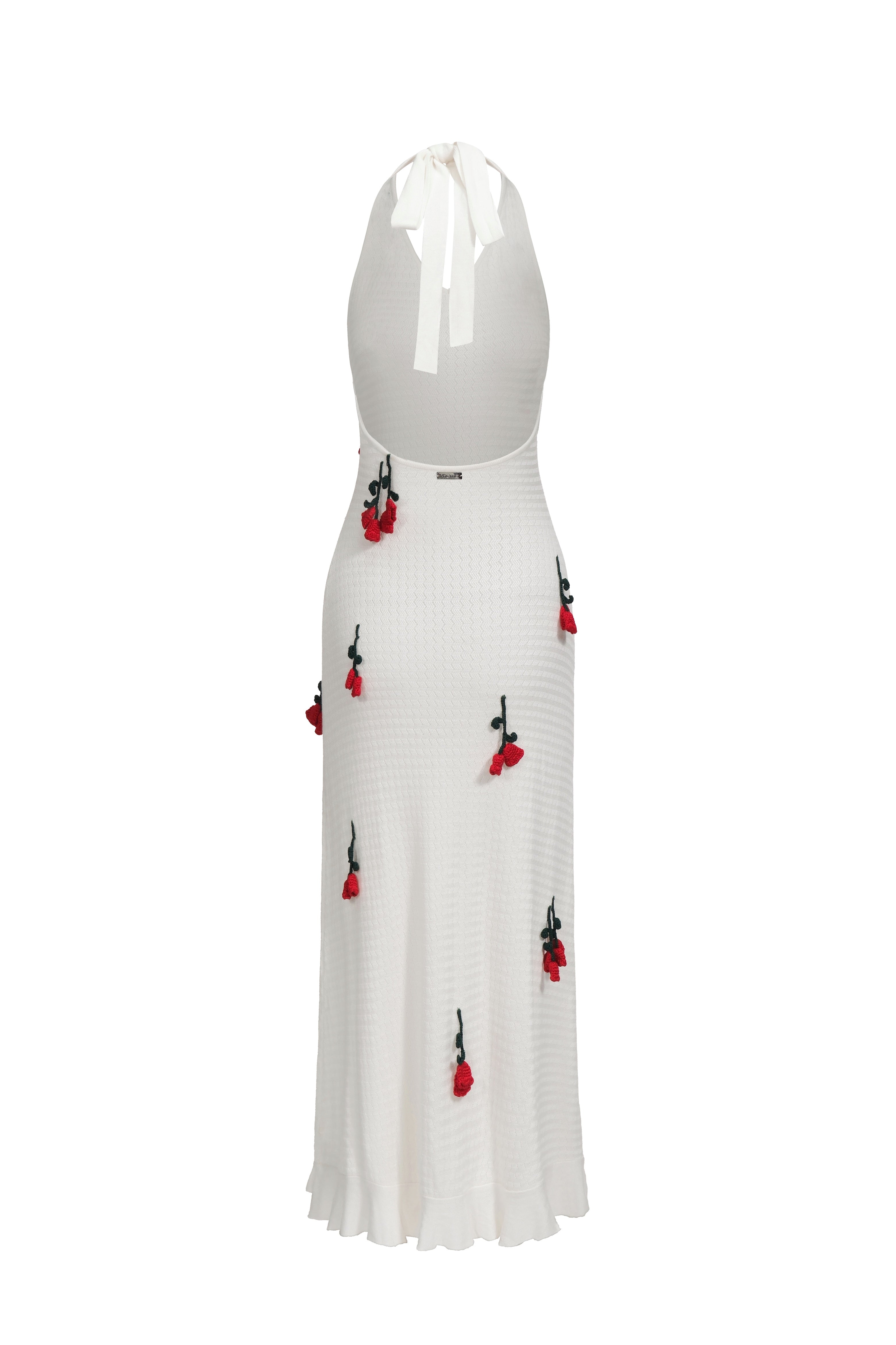Robe En Maille Dos-Nu Avec Des Fleurs À Crochet - Blanc