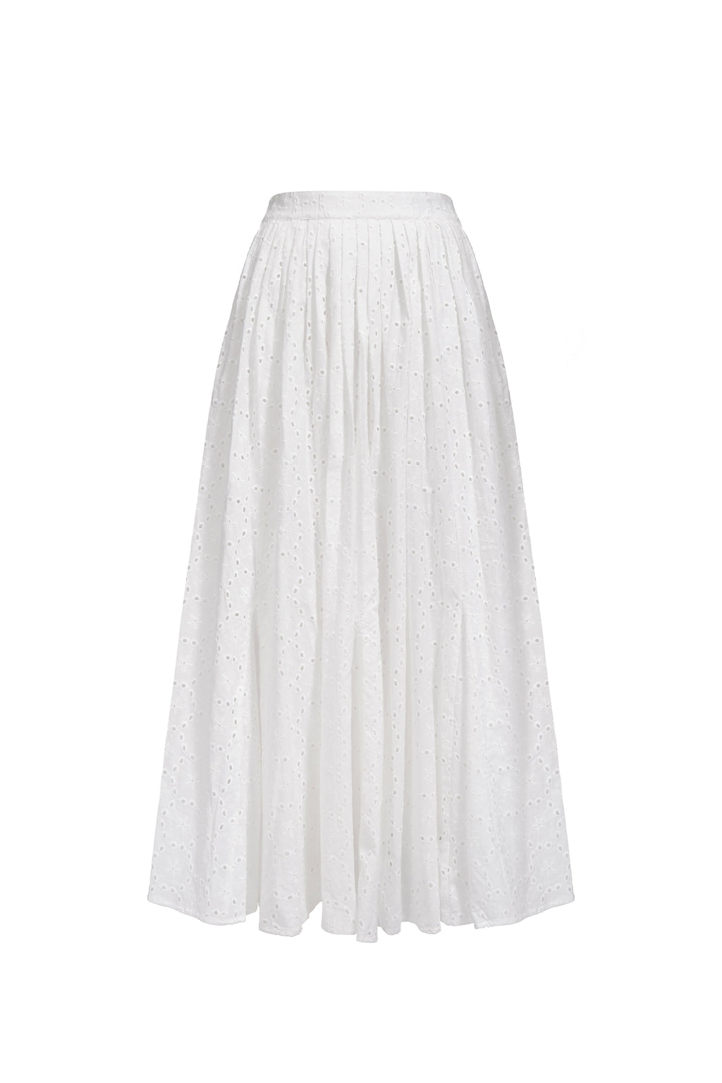 Jupe Plissée En Coton Brodé - Blanc