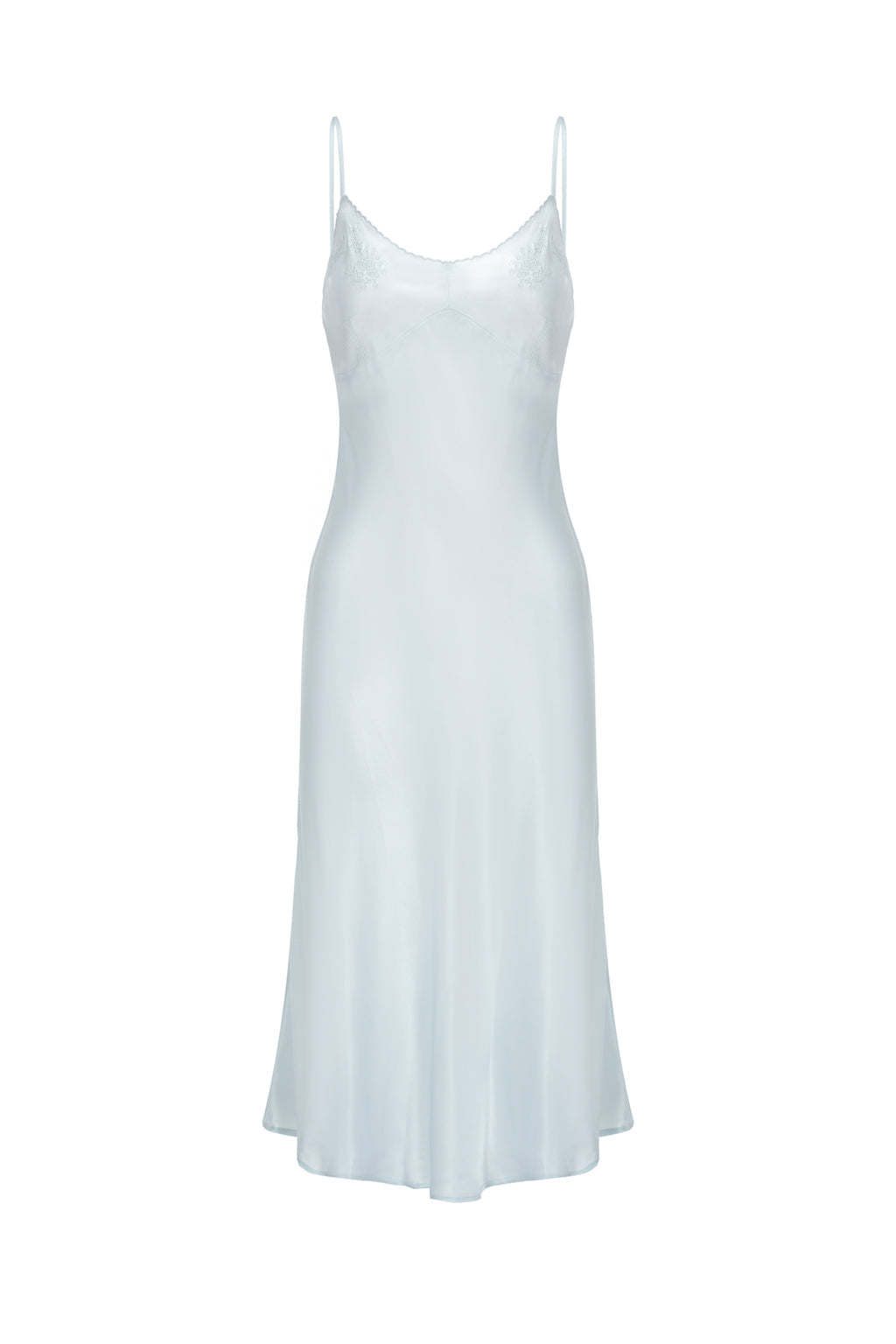 Robe nuisette en soie avec broderies style vintage - Vert menthe 