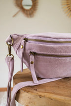Sac Banane En Cuir Velours - Hunter Lilas