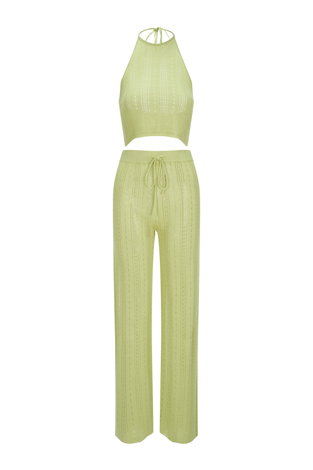 Uniforme En Maille Ajourée Haut Licou Et Pantalon - Vert Pomme