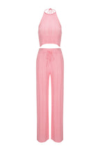 Uniforme En Maille Ajourée Haut Licou Et Pantalon - Rose Flamingo
