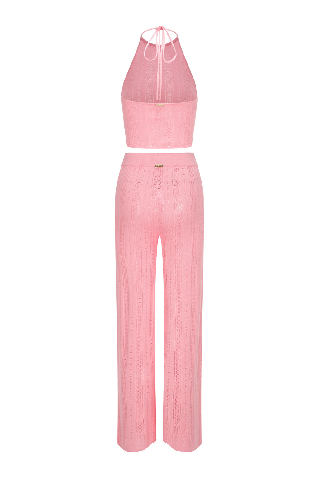Uniforme En Maille Ajourée Haut Licou Et Pantalon - Rose Flamingo