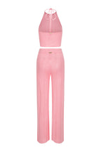 Uniforme En Maille Ajourée Haut Licou Et Pantalon - Rose Flamingo
