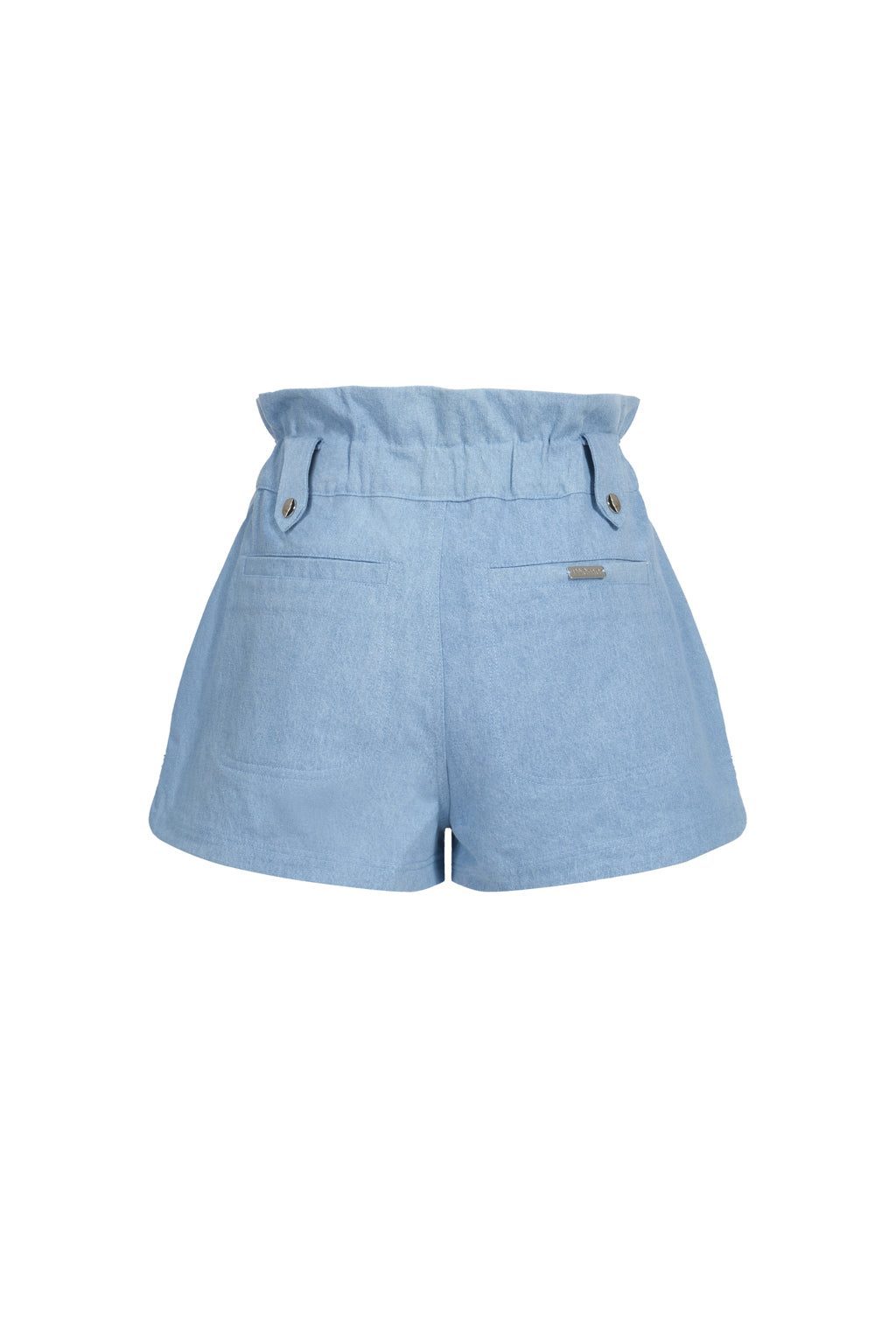 Short Taille Haute En Jean Avec Broderies - Bleu Clair