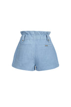Short Taille Haute En Jean Avec Broderies - Bleu Clair