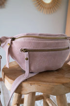 Sac Banane En Cuir Velours - Hunter Rose Pâle