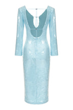 Robe Midi En Jersey Stretch À Sequins - Bleu Ciel