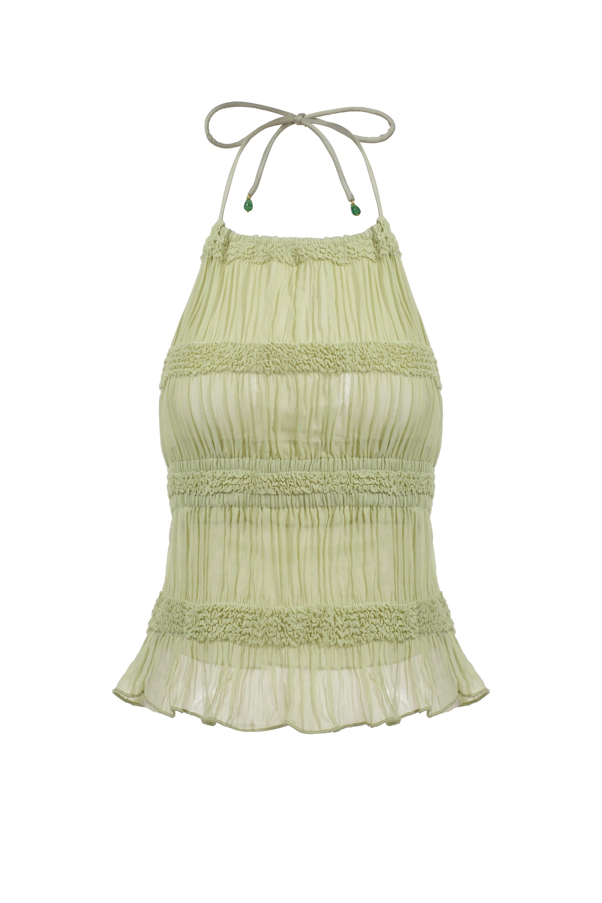 Haut Dos Nu À Smocks Et À Volants - Vert