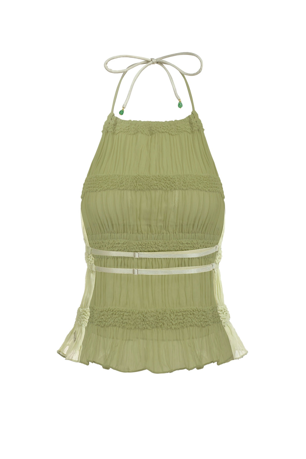 Haut Dos Nu À Smocks Et À Volants - Vert