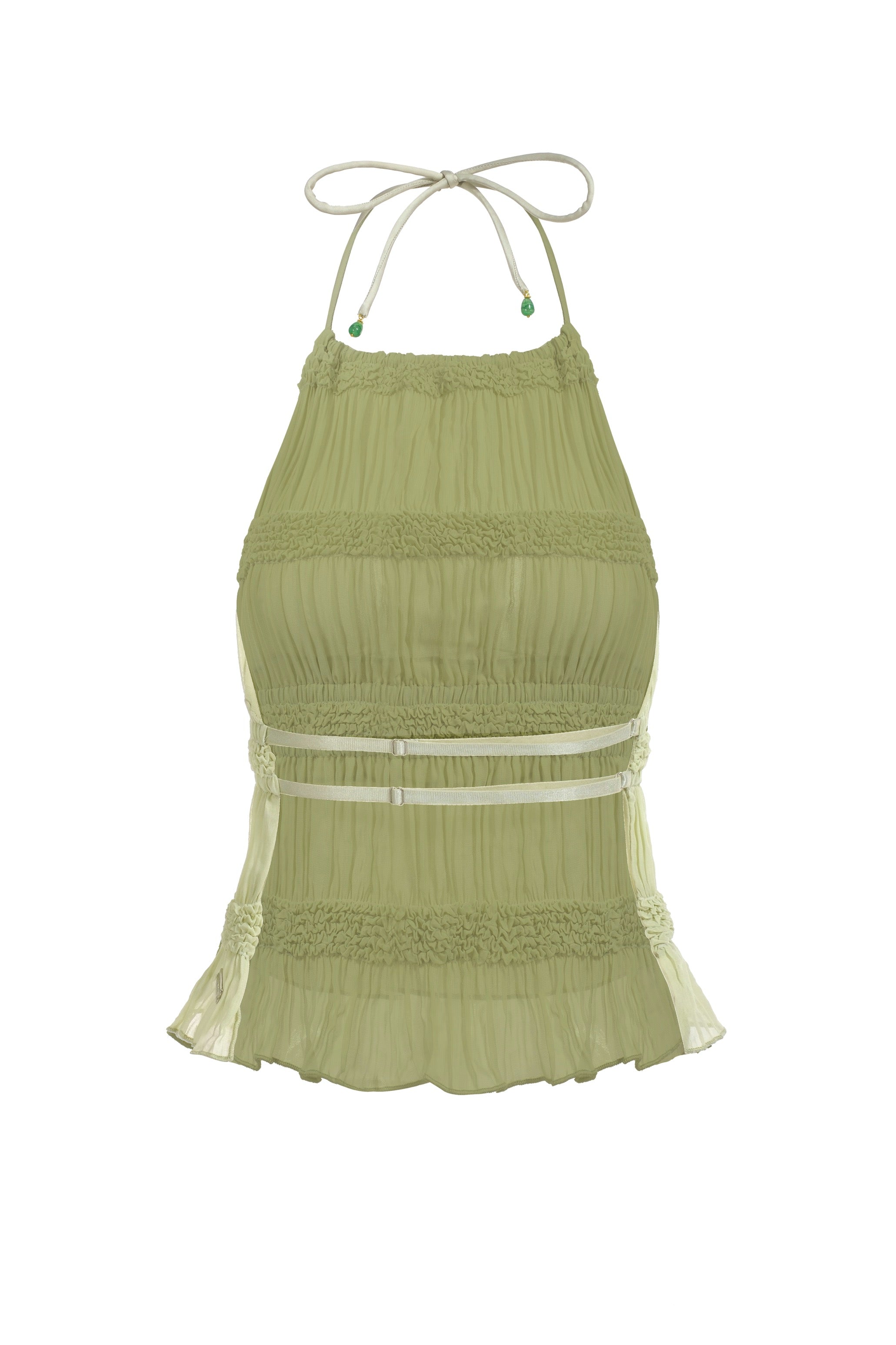 Haut Dos Nu À Smocks Et À Volants - Vert