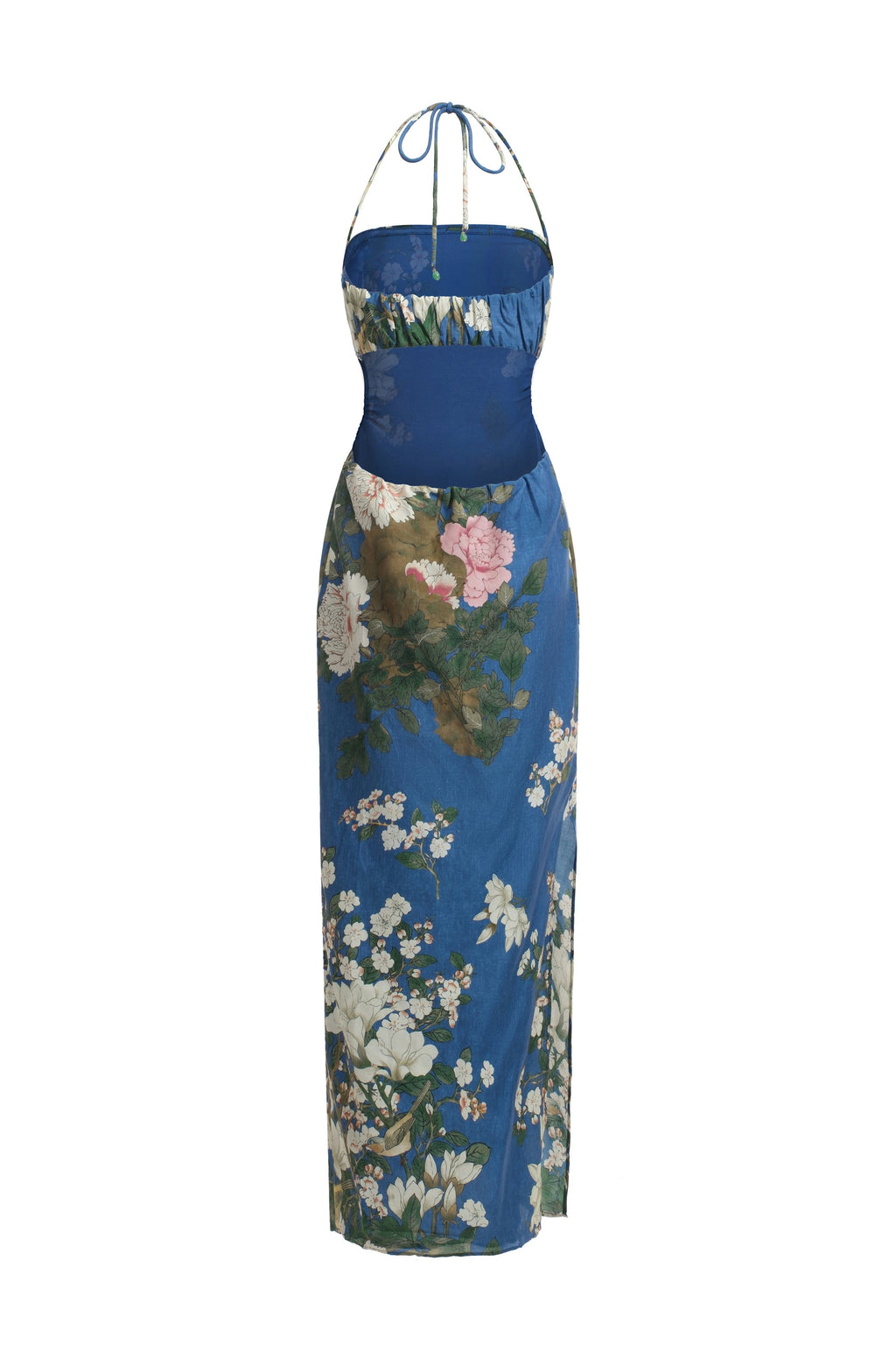 Robe En Voile De Coton Et Soie Mélangée À Imprimé Fleuri - Bleu