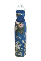 Robe En Voile De Coton Et Soie Mélangée À Imprimé Fleuri - Bleu