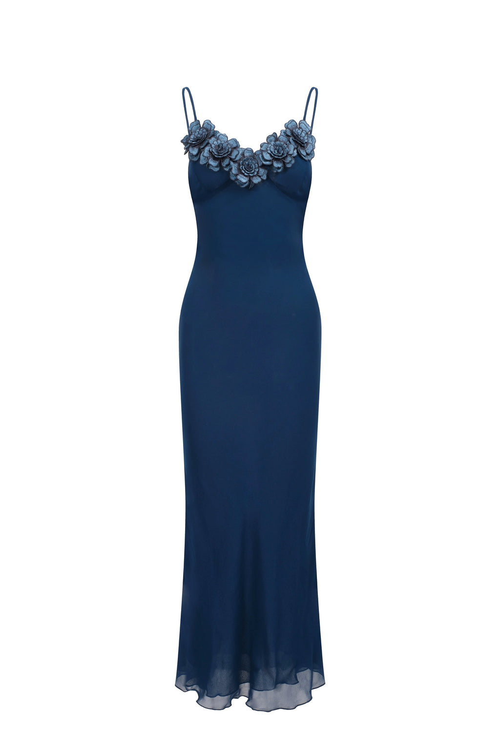 Robe En Chiffon À Fleurs Brodées - Bleu