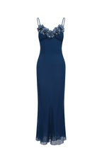 Robe En Chiffon À Fleurs Brodées - Bleu