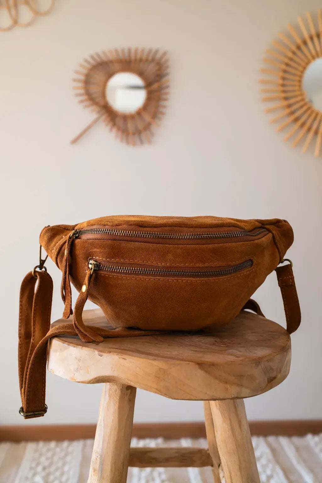 Sac Banane En Cuir Velours - Hunter Camel Foncé