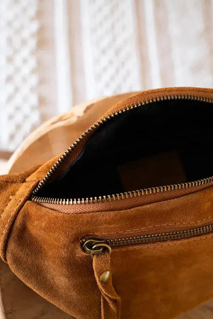 Sac Banane En Cuir Velours - Hunter Camel Foncé