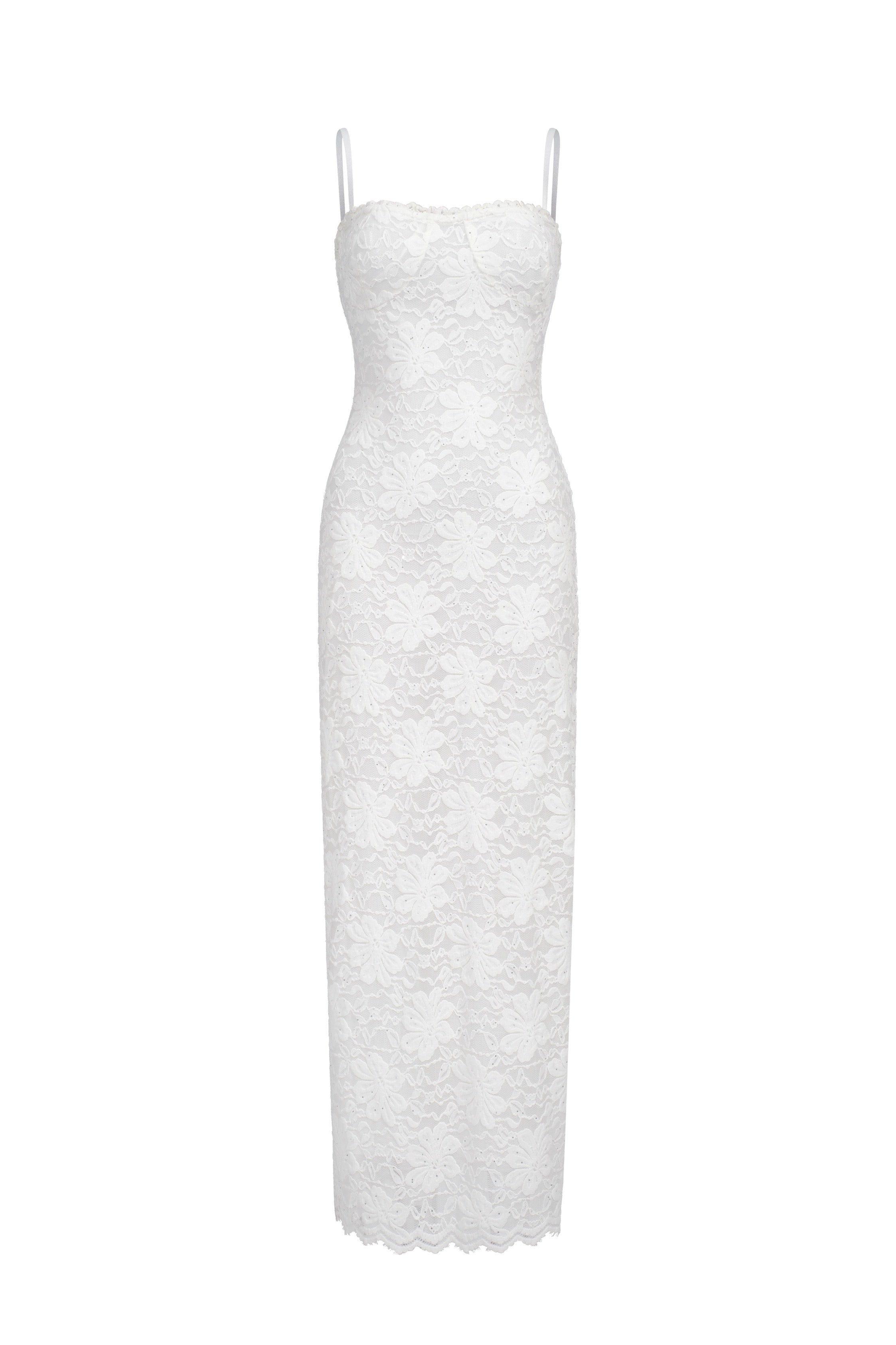 Robe Longue En Sequins Et Dentelle - Blanc
